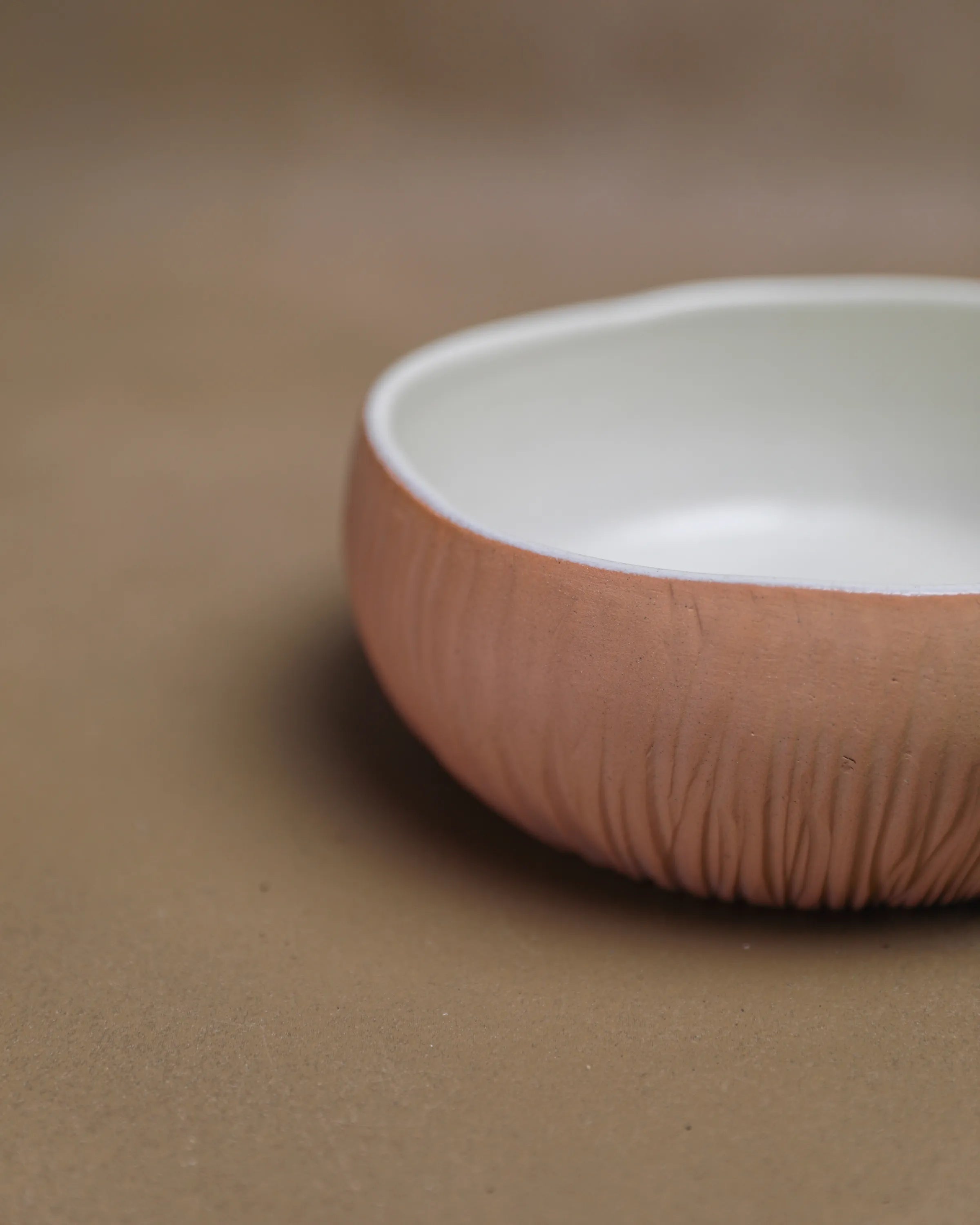Handcrafted Coconut bowl in terracotta earthy tone and off white, size Medium by Stonia.