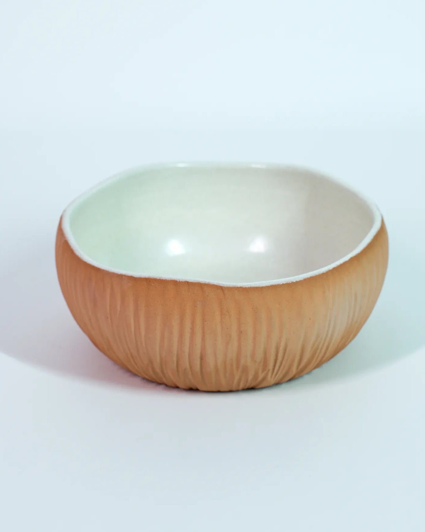 Handcrafted Coconut bowl in terracotta earthy tone and off white, size XSmall by Stonia.