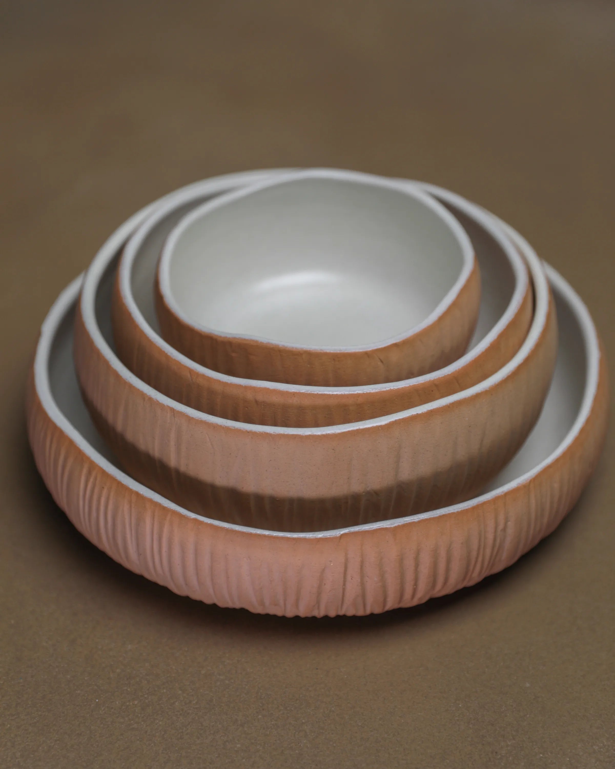 Handcrafted COCONUT SET in terracotta earthy tone and off white by Stonia.