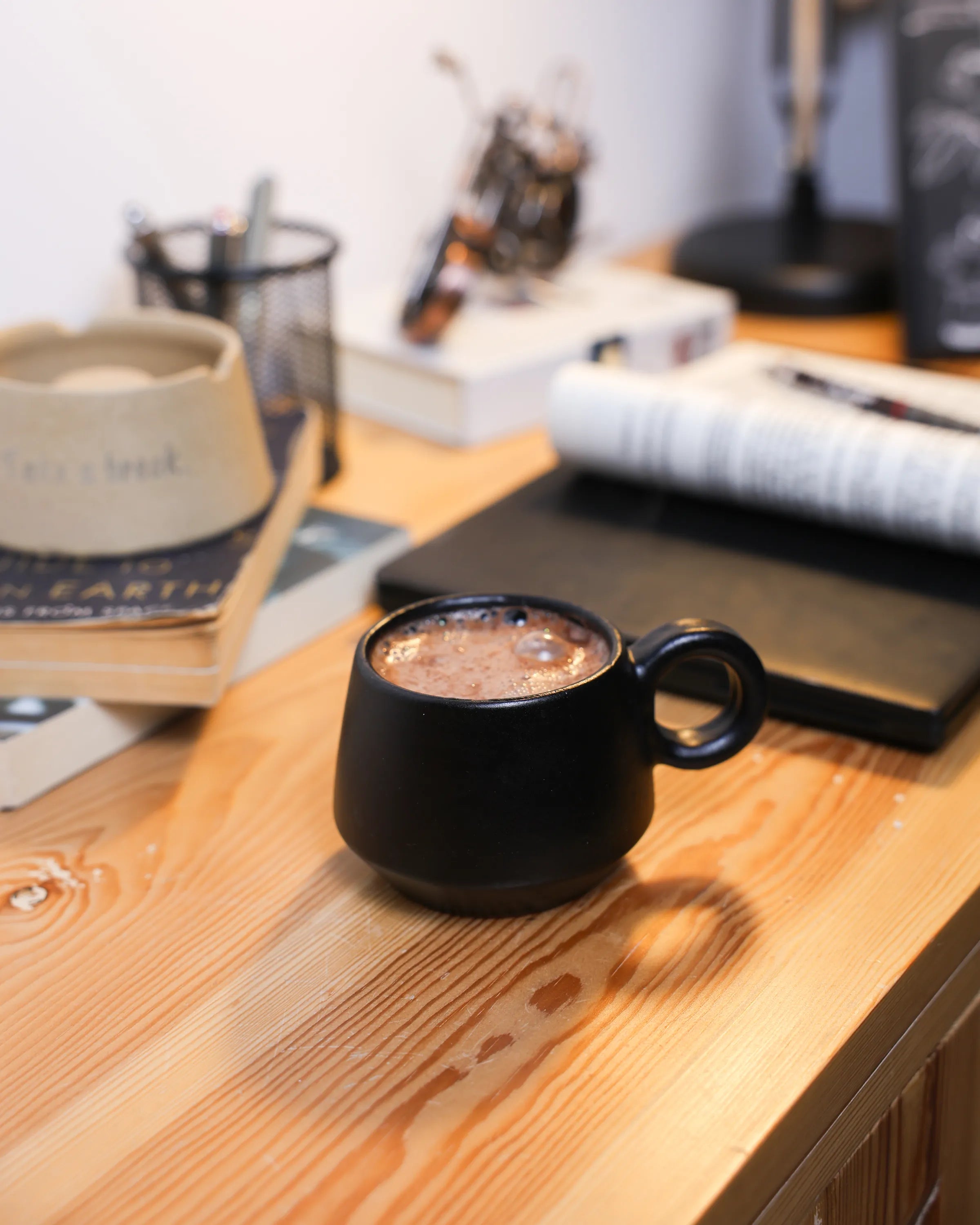 Handcrafted Dark Mood mug in black matte, 200 ML mug by Stonia.