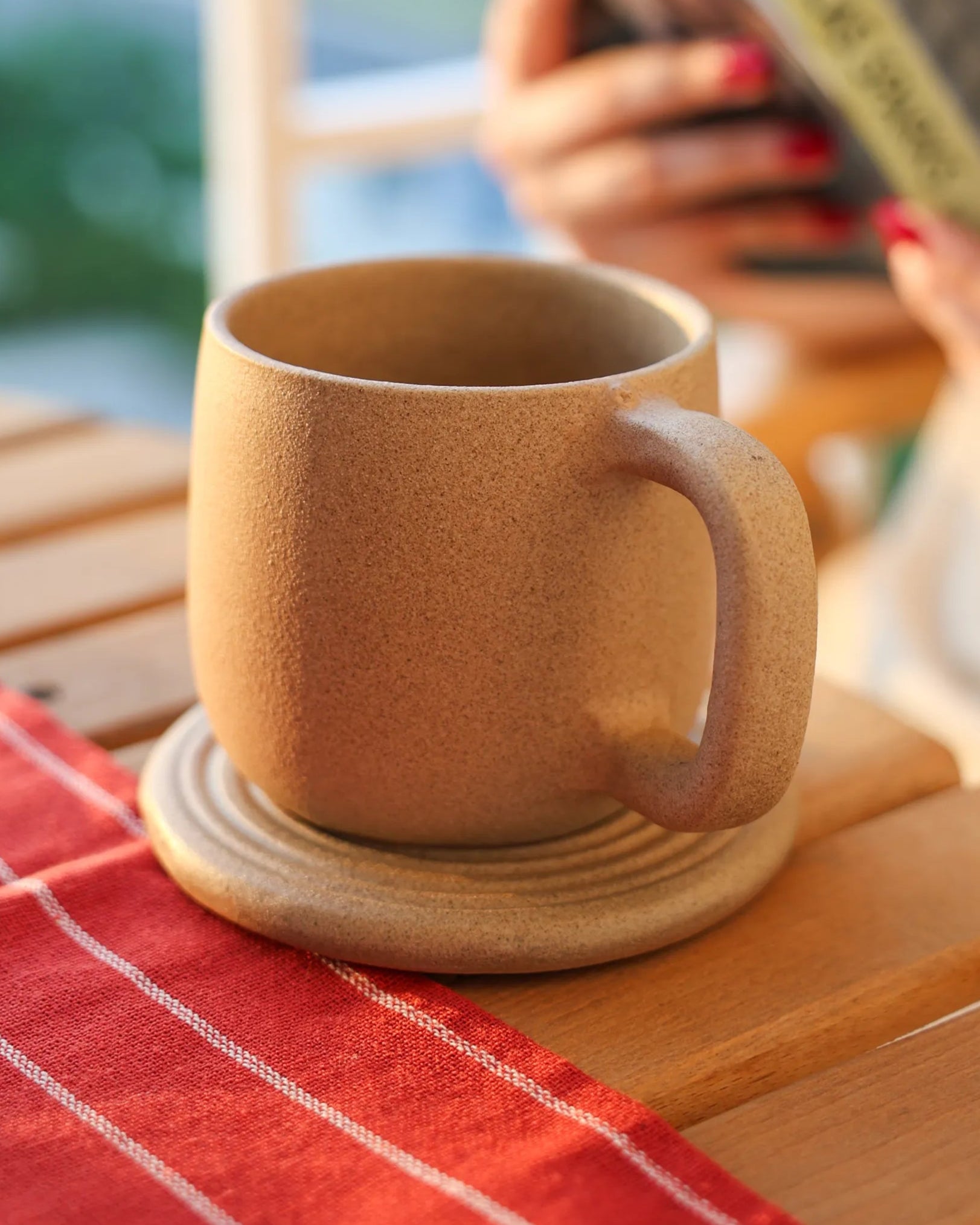 Handcrafted desert tone mug in beige, 300 ML mug by Stonia.