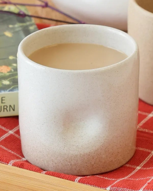 Handcrafted Dimple cup in off white, 250 ML, mug by Stonia.