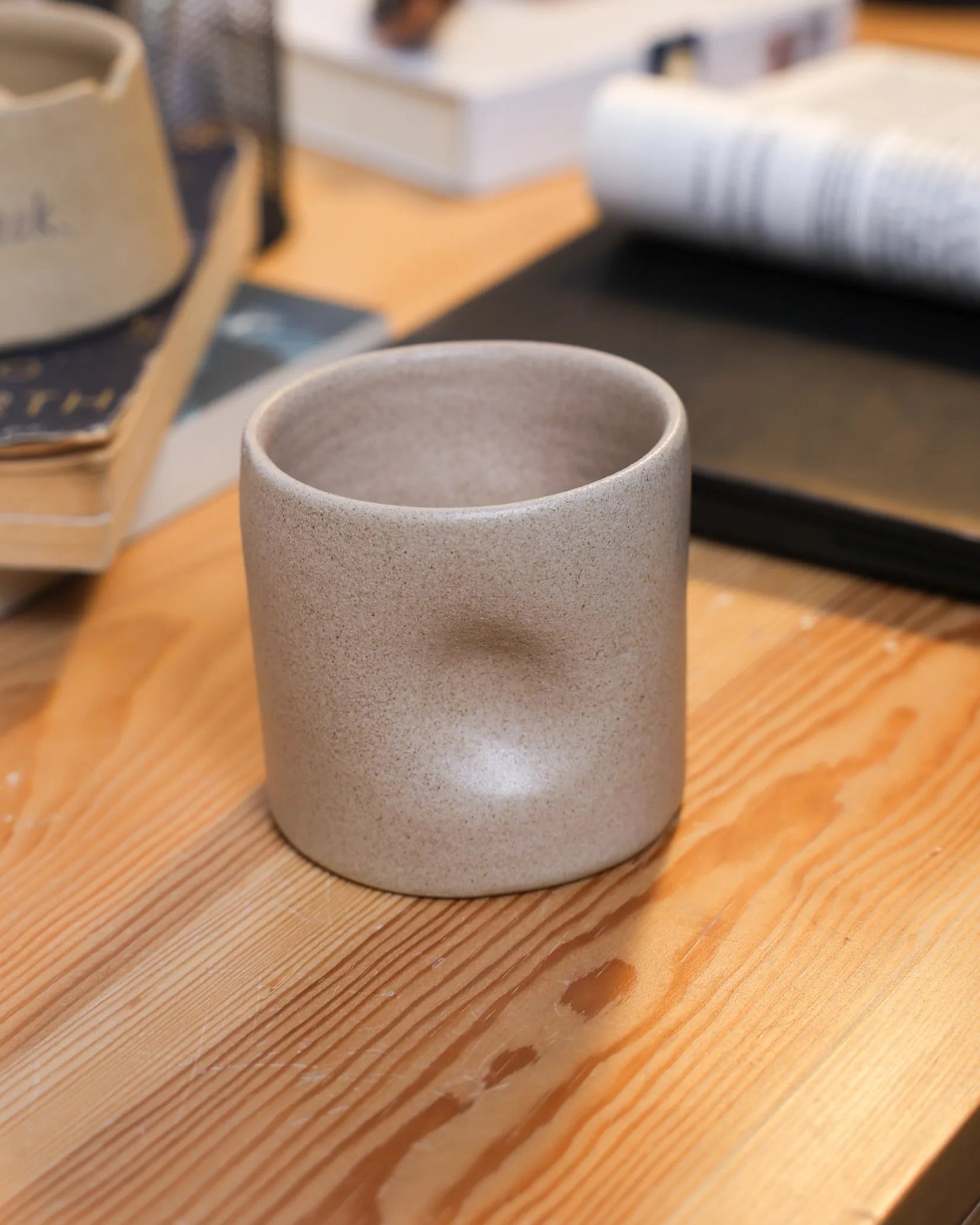 Handcrafted Dimple cup in stone beige, 250 ML mug by Stonia.