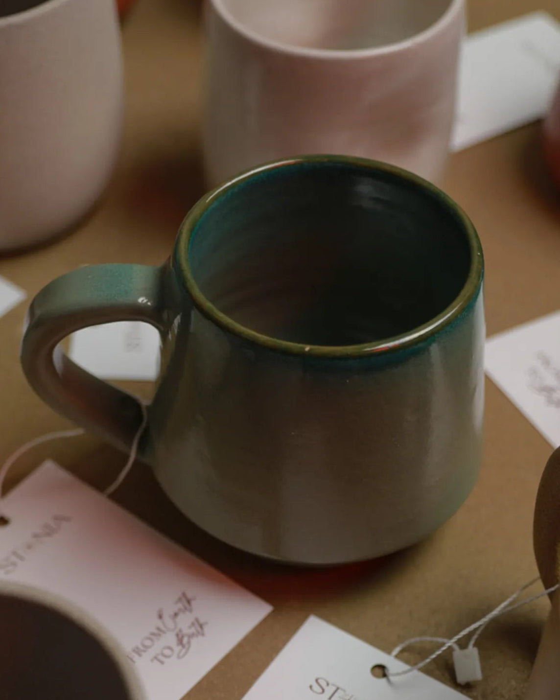 Handcrafted Green Mist Mug in olive green, 350 ML mug by Stonia.