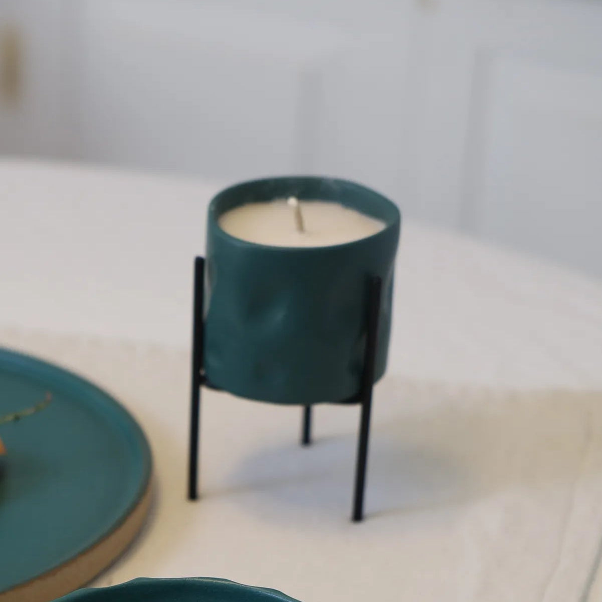 Handcrafted Melty Candle in Dark Turquoise finish by Stonia.