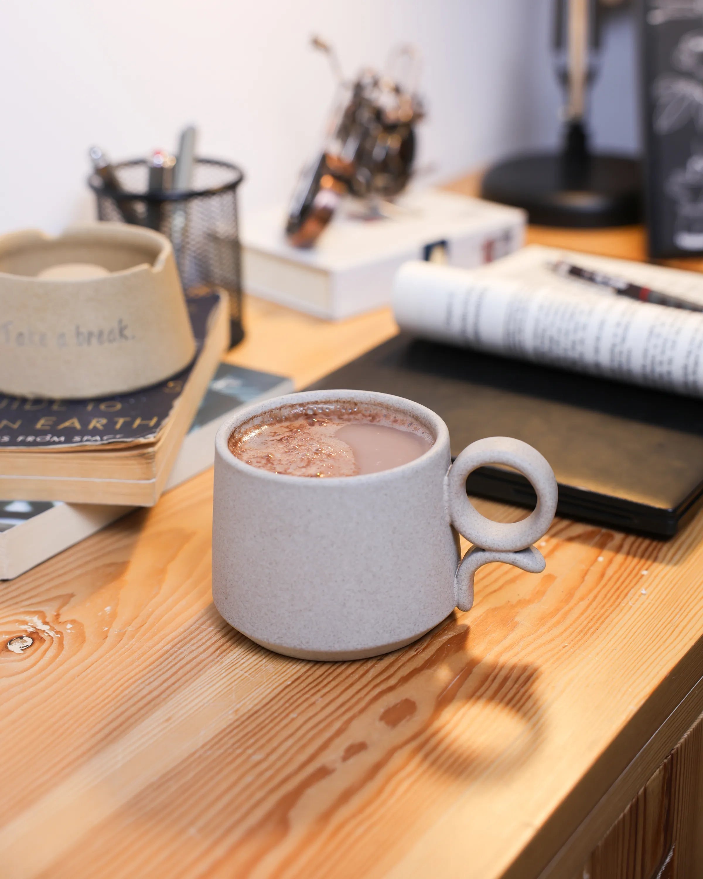 Handcrafted Ring Mug in light gray, 300 ML mug by Stonia.