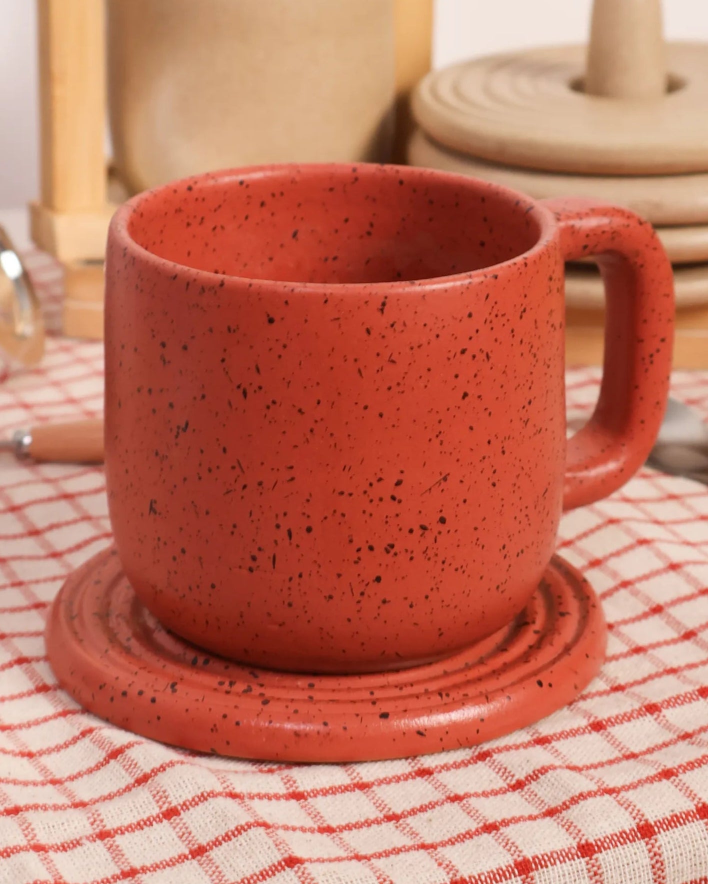 Handcrafted The clay mug in Terracotta, 300 ML mug by Stonia.