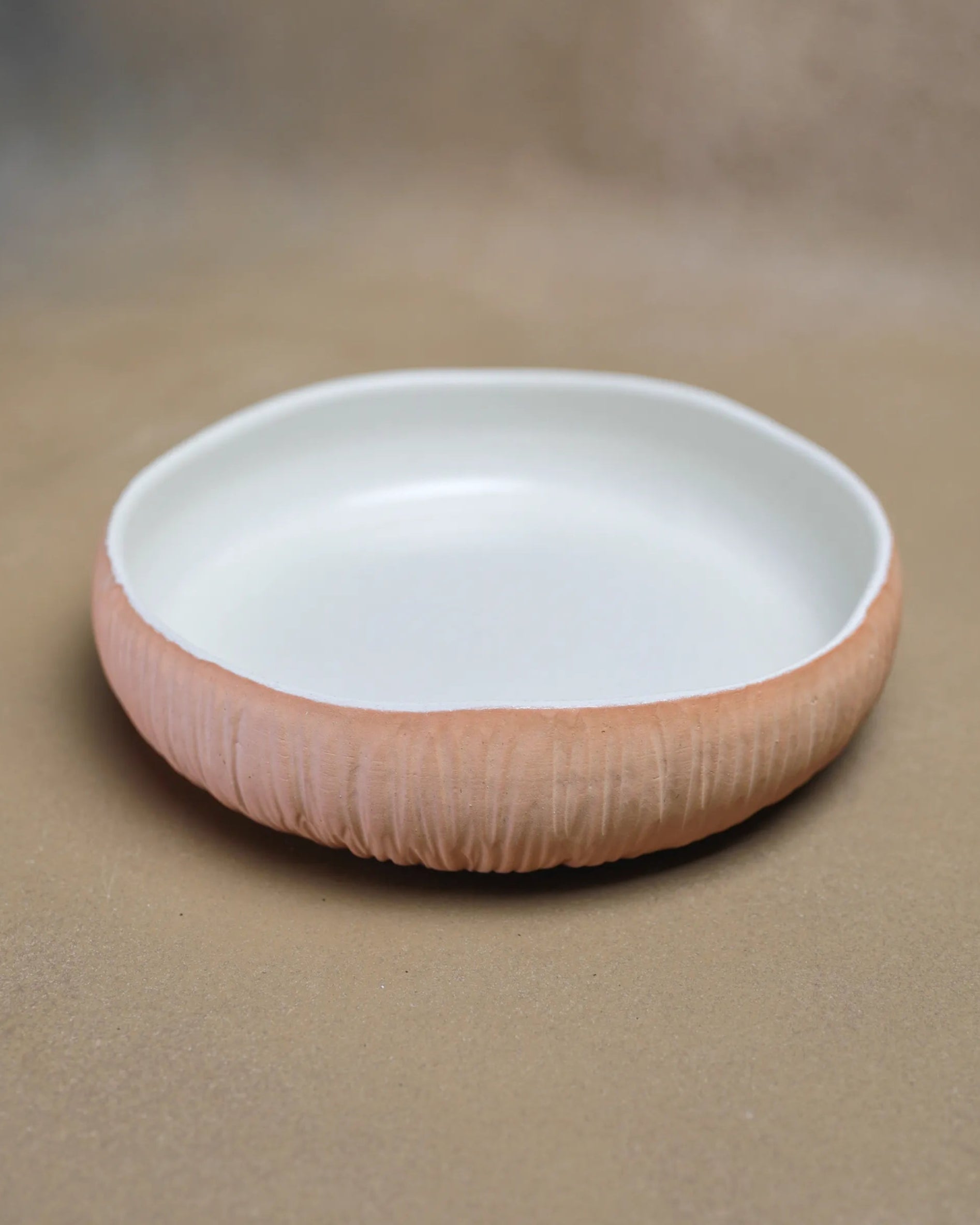 Handcrafted Coconut bowl in terracotta earthy tone and off white, size Large by Stonia.