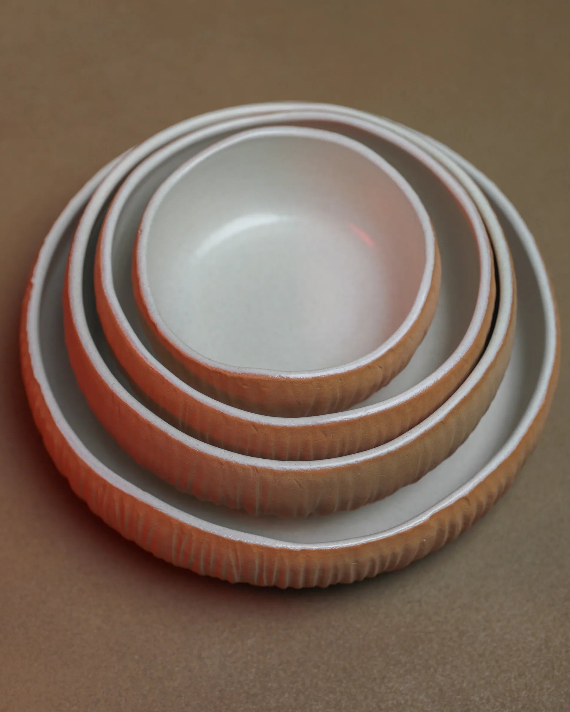 Handcrafted COCONUT SET in terracotta earthy tone and off white by Stonia.