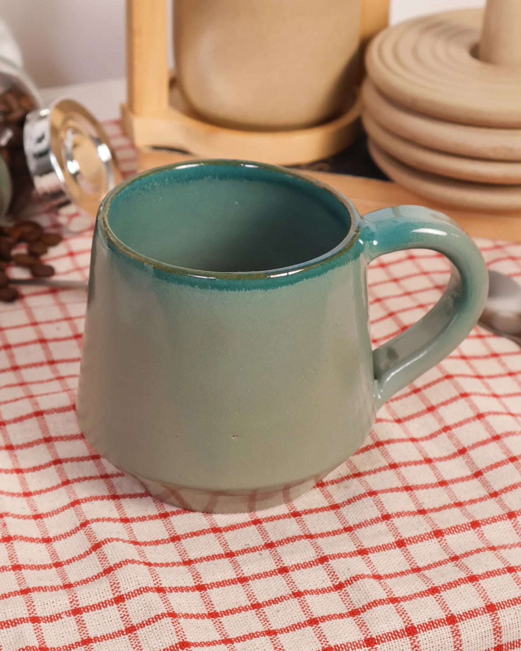 Handcrafted Green Mist Mug in olive green, 350 ML mug by Stonia.
