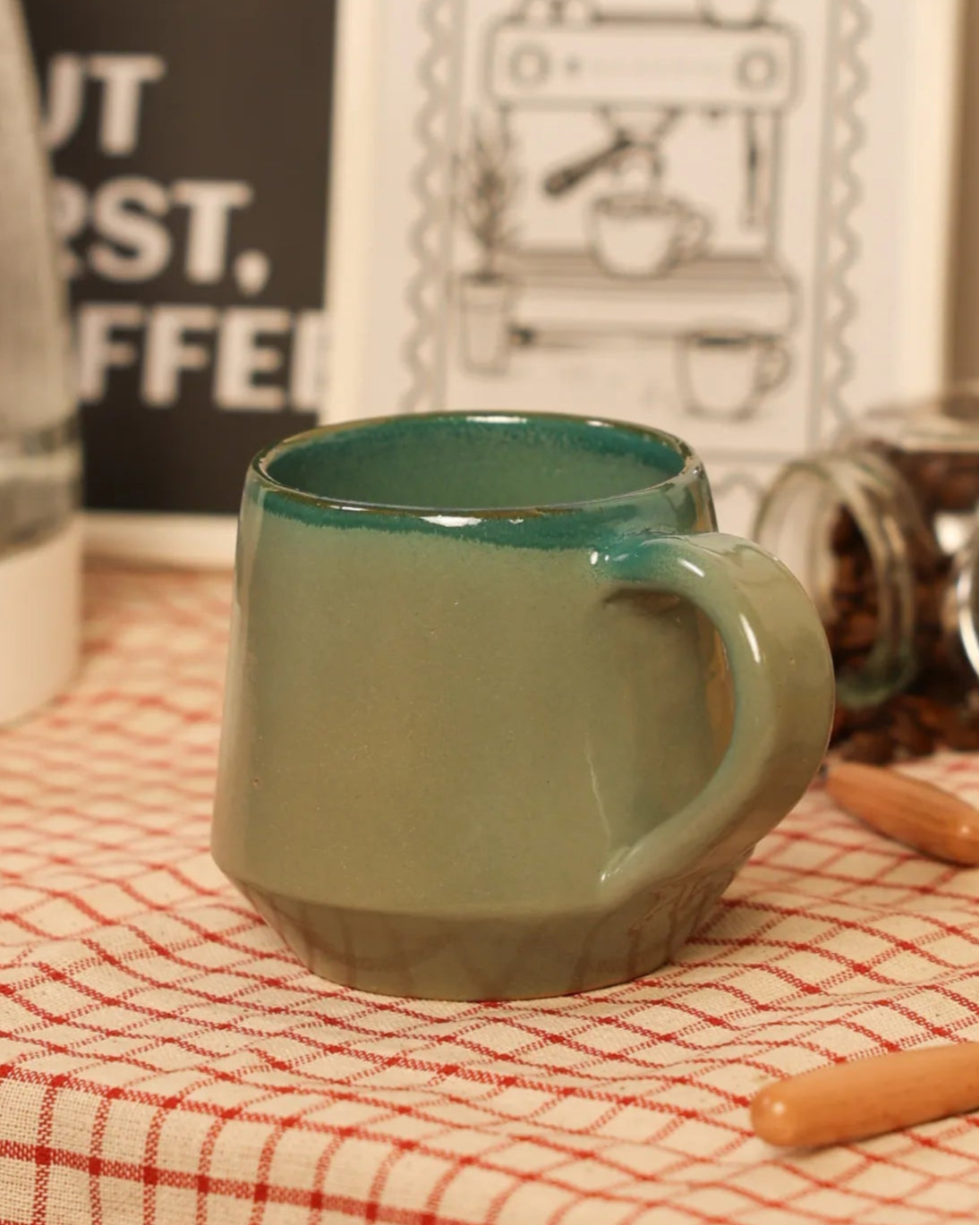 Handcrafted Green Mist Mug in olive green, 350 ML mug by Stonia.