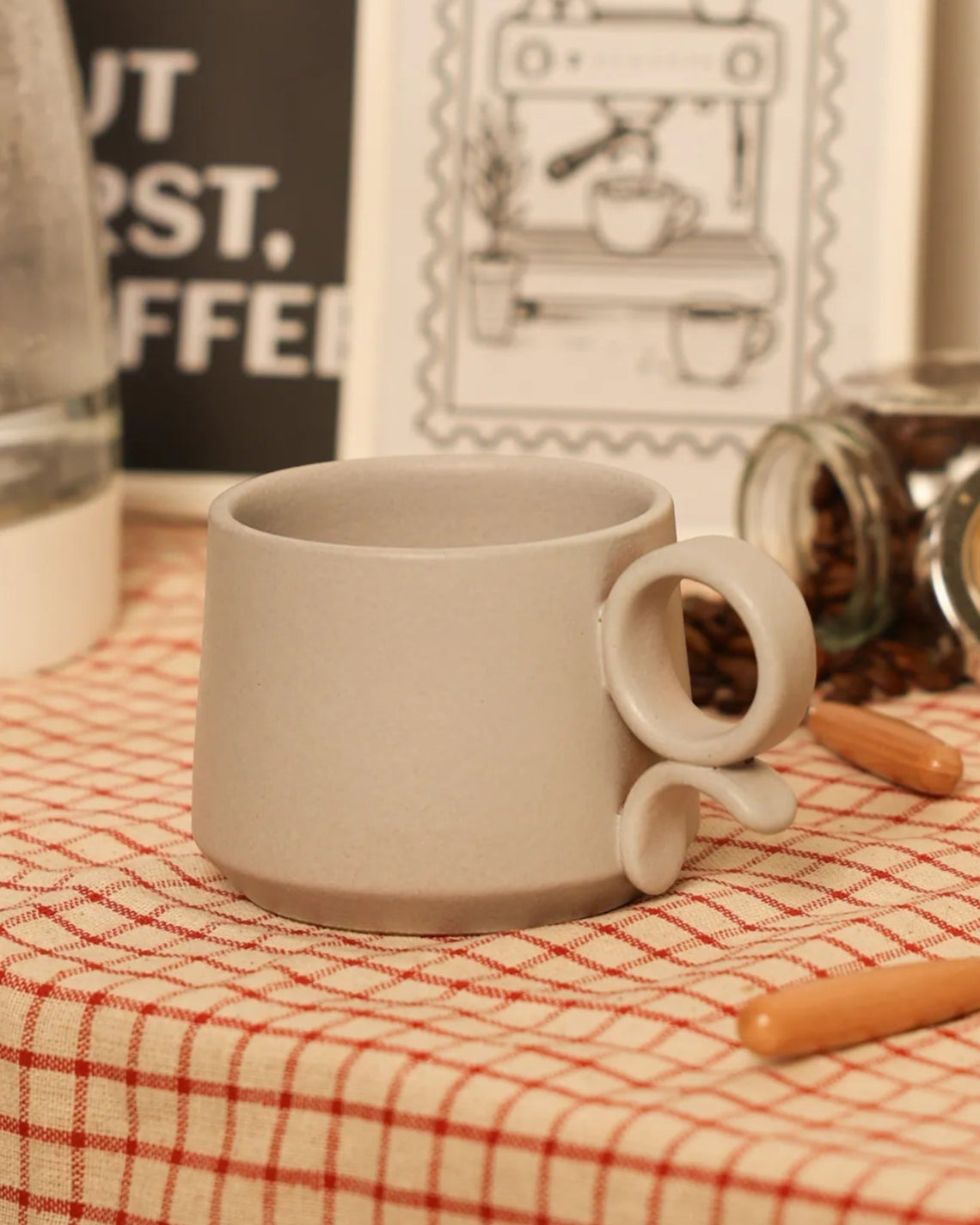 Handcrafted Ring Mug in light stone beige, 300 ML mug by Stonia.