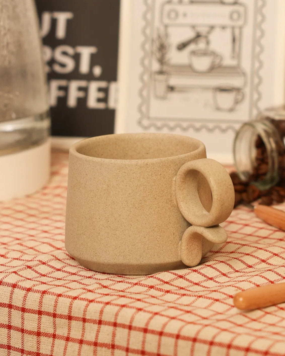 Handcrafted Ring Mug in light stone beige, 300 ML mug by Stonia.