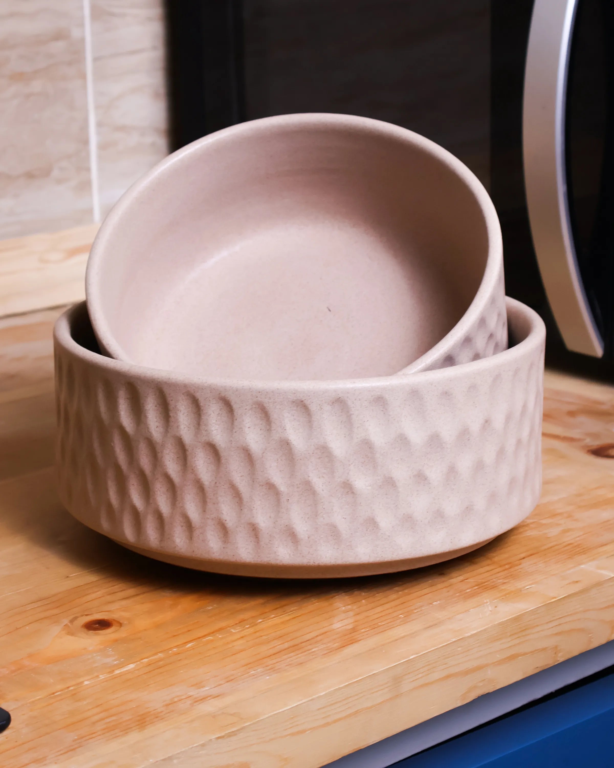 Handcrafted TRACE DUO SET in beige by Stonia.