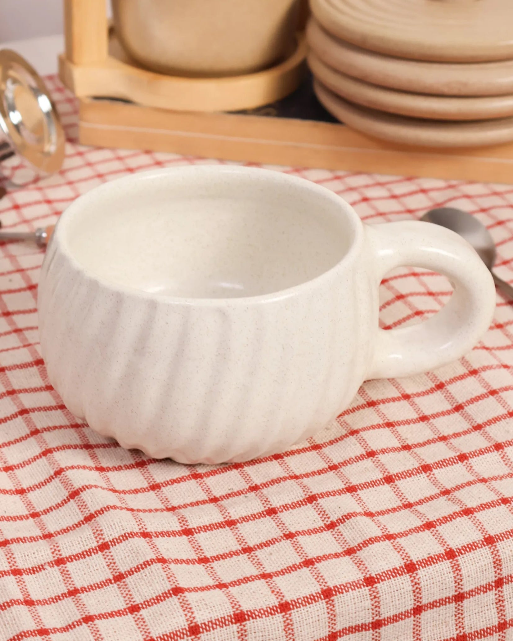 Handcrafted Twisty Mug in off white, 250 ML mug by Stonia.